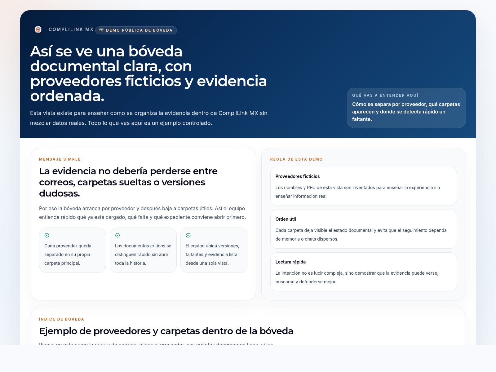 Captura real de la bóveda documental de CompliLink MX